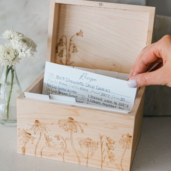 Maple Wood Recipe Box with Recipe Cards with Dividers - Picture 9 of 14